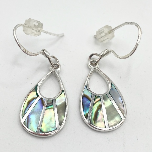 Vintage Sterling Silver Abalone Shell 925 Dangle Earrings - Picture 1 of 3